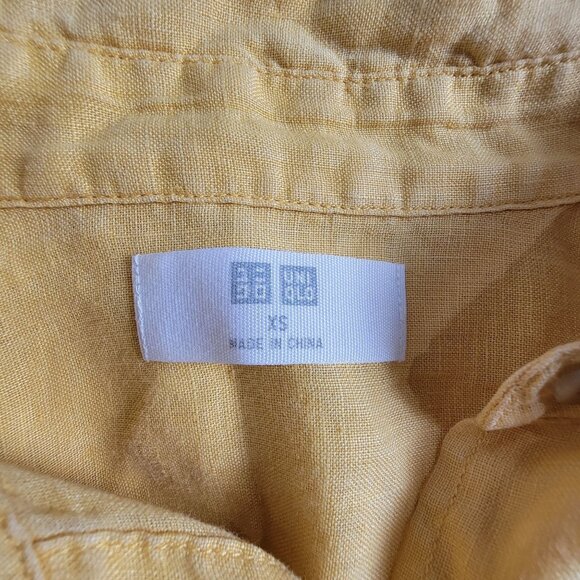Uniqlo Womens Yellow Button-Up Long Sleeve Linen Shirt Small Casual Lightweight - Picture 3 of 8
